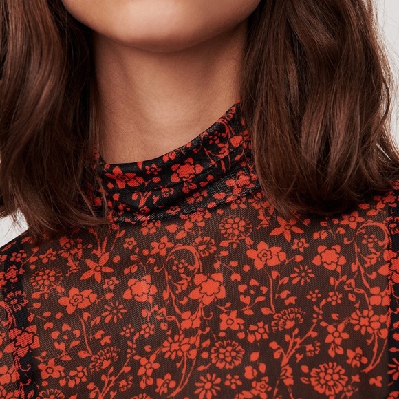 Maje Rouge Red and Black Floral Sheer Top Size 1 - Picture 4 of 9